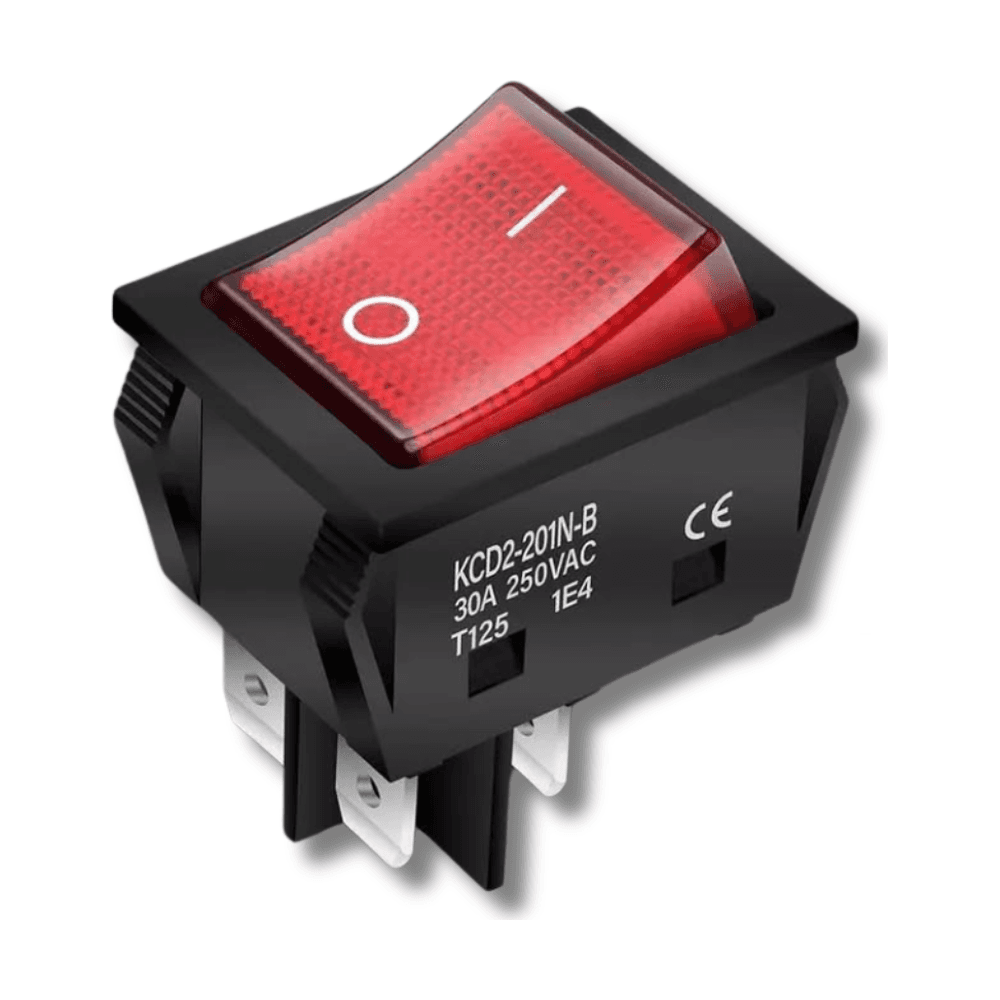 مفتاح روكر بإضاءة حمراء KCD4 4 أرجل | 20A / 250V DPST